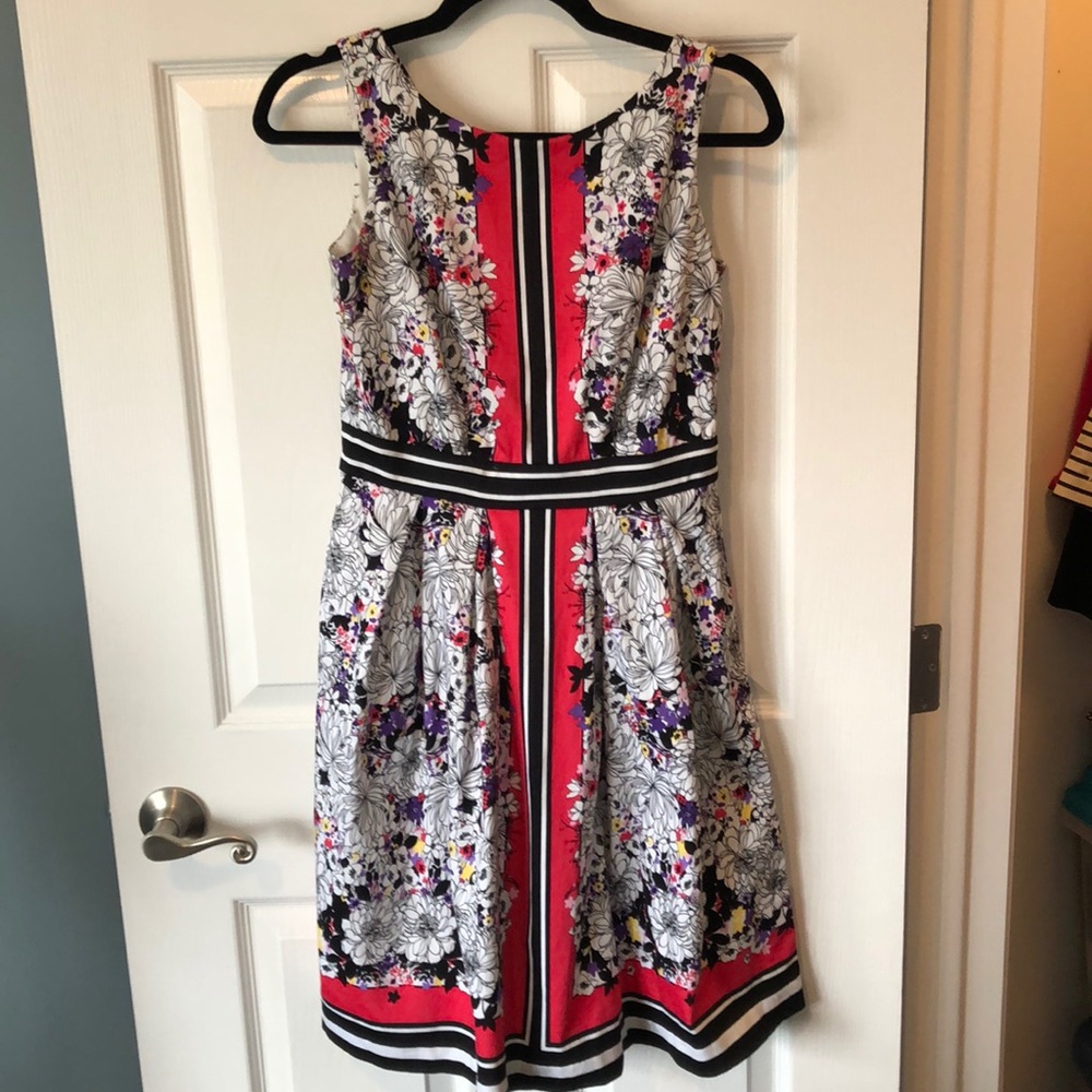 Black and pink floral fit and flare